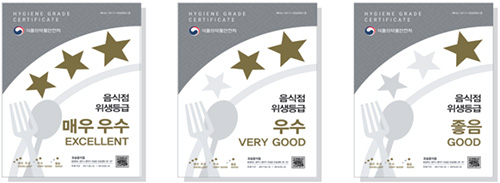 음식점 위생등급, 매우우수EXCELLENT, 우수VERY GOOD, 좋음GOOD